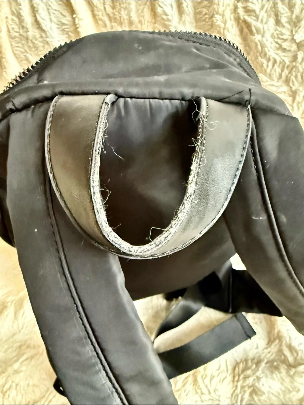Adrienne Vittadini Black Nylon Mini Backpack with Silver-Tone Accents